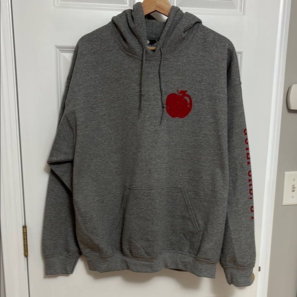 Gray Hoodie with Red Apple Design